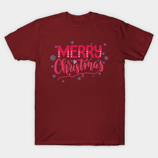 Merry Christmas and snowflakes T-Shirt by CalliLetters